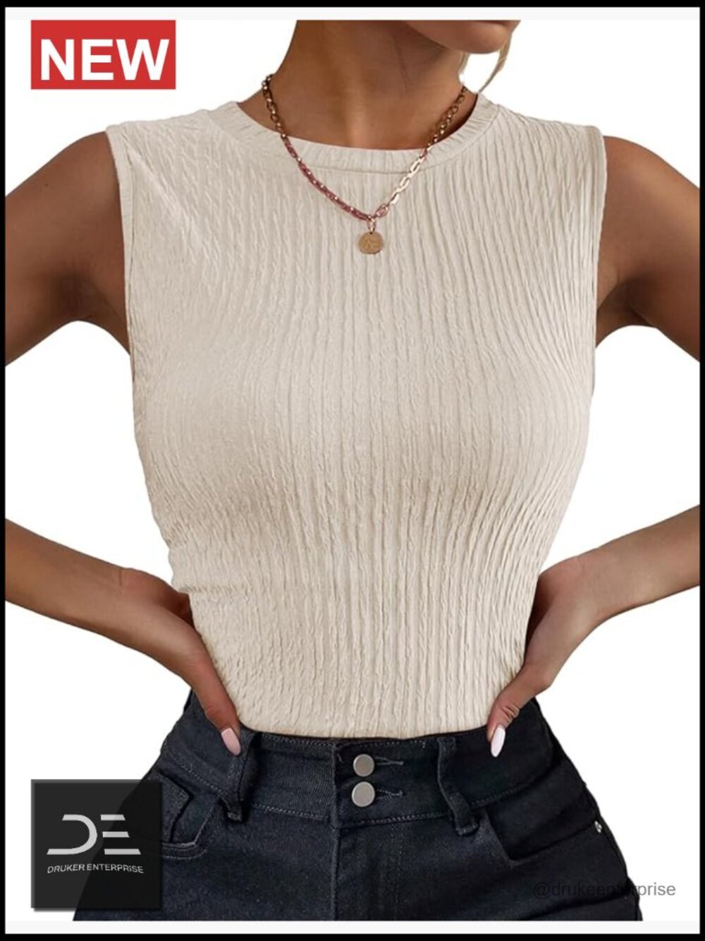 High Neck Tank Top Ribbed Knit Slim Fit Sleeveless Summer Basic Tee